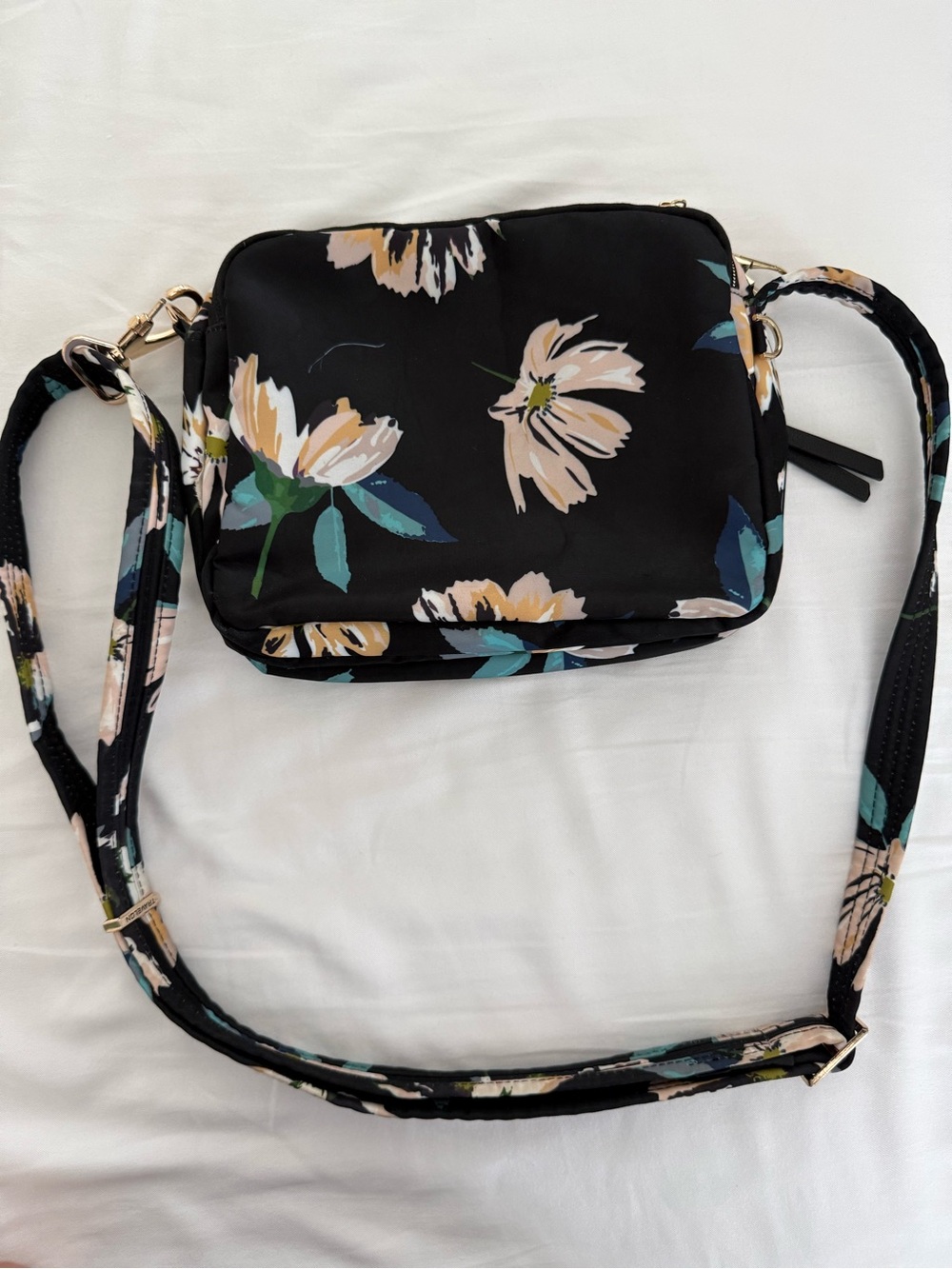 Travelon Black Floral Crossbody with Gold Logo - Picture 4 of 11